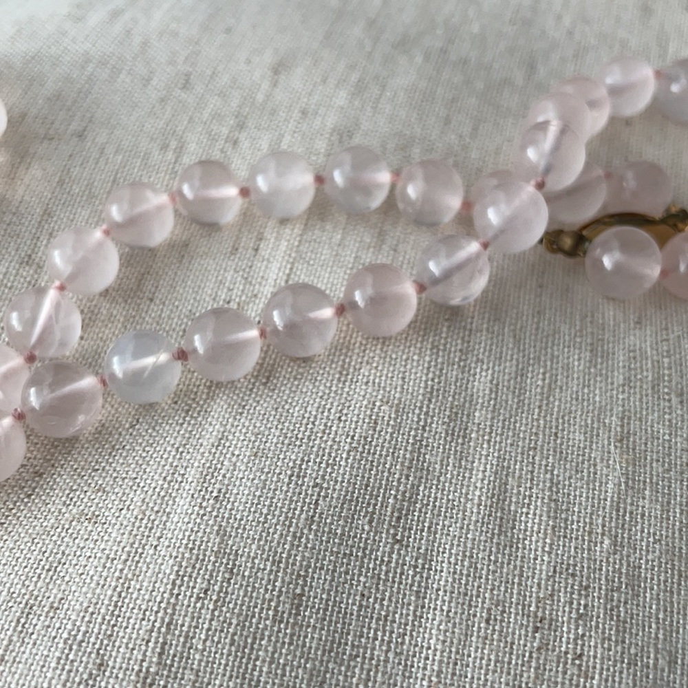 Hand Knotted Pink Rose Quartz Necklace 18”